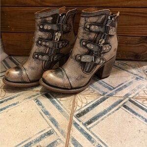 Freebird Metallic Distressed Ankle Boots
